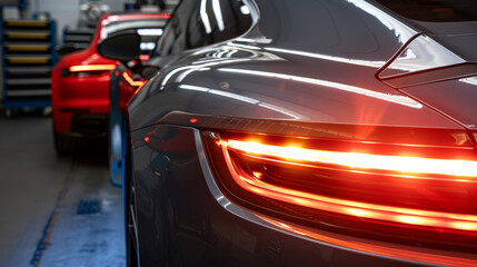 Before and after painting, a car's tail light looks different. This shows how the way cars are lit up has changed.