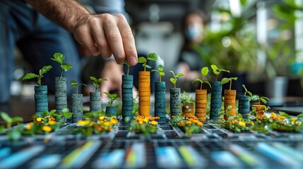 An image of colleagues climbing a bar graph, symbolizing shared business growth.