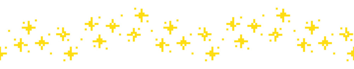 Pixel sparkling golden stars seamless border. 90s 8 bit game style glitter graphic element for branding, packaging, prints. Trendy modern retro vector illustration isolated on transparent background © ugguggu