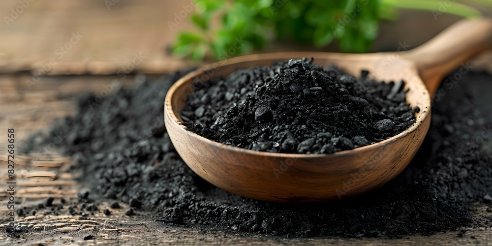 Poster biochar soil additive for carbon sequestration against simple backdrop. concept biochar, soil amendm