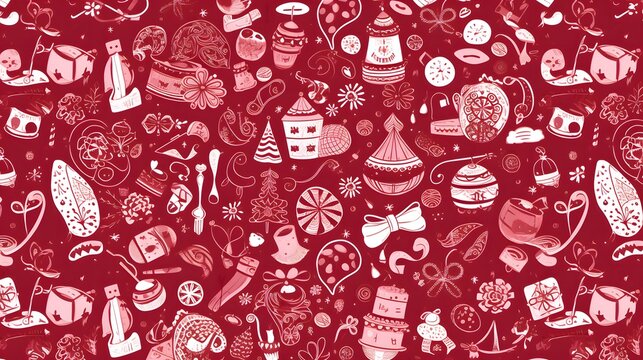 Festive Red Christmas Pattern, Vibrant and Cheerful Design Perfect for Holiday-Themed Projects