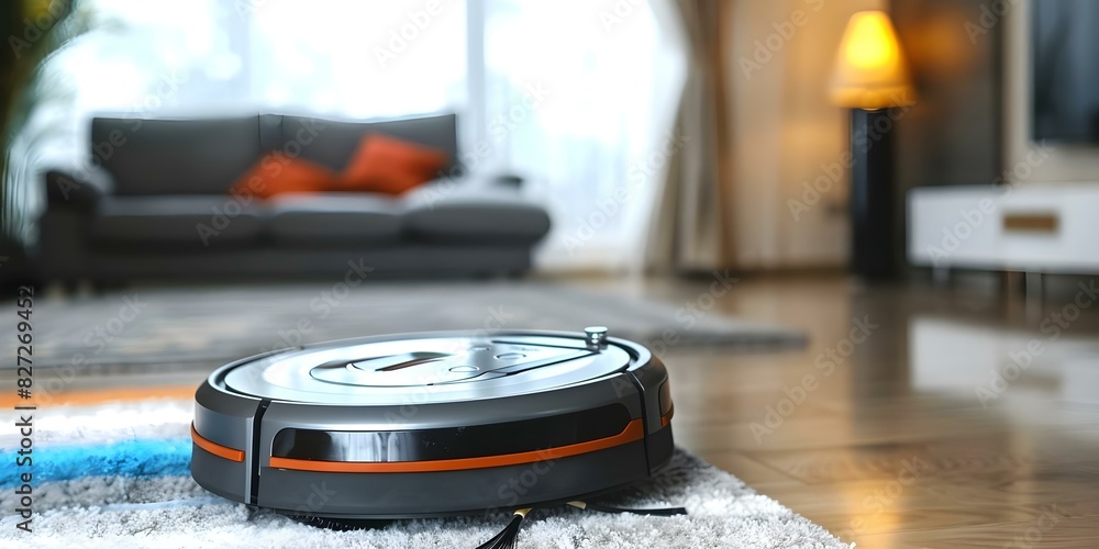 Poster efficient robot vacuum cleaner in action maintaining tidy living space effortlessly. concept robot v