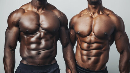 Fototapeta premium Comparison of muscular abs between two men.