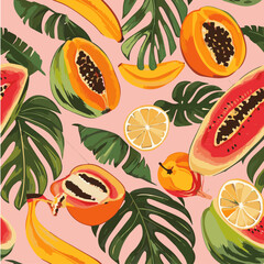 Illustration of Tropical Fruit Seamless Pattern