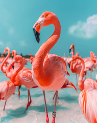 pink flamingo in the water