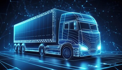 3d lowpolygon truck rendering illustration on mobile  transportation online  futuristic element for premium product.AI generated