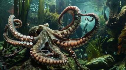 Obraz premium An octopus seamlessly blends into its surroundings, showcasing its unrivaled camouflage skills, leaving onlookers in awe.