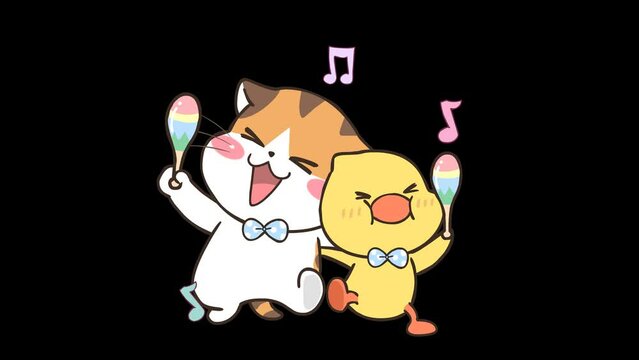 Animated Cat and Duck Dancing Together on Transparent Background