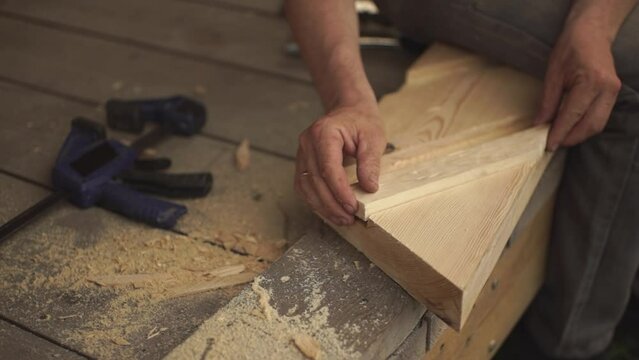 carpentry work. glue and wooden board. slow motion video. High quality video in FullHD format.