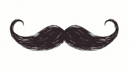 An iconic black fake mustache for men from the retro era stands alone on a white background