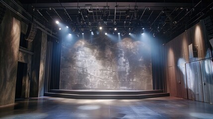 Sophisticated gray stage setting, offering a versatile backdrop for vibrant performances and artistic expression