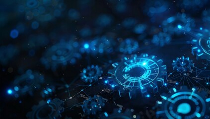 Obraz premium Abstract digital background with gears and glowing connections
