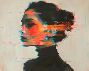 Combine traditional oil painting techniques with glitch art aesthetics