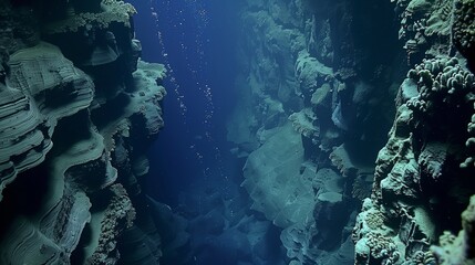 A breathtaking underwater canyon teeming with unique marine life offers a glimpse into ocean mysteries.