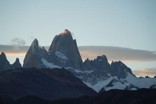 Scenic view of Fitz Roy, Chalten at sunset in South America