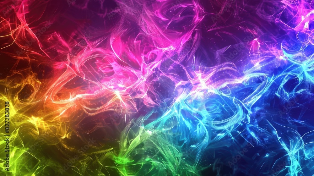 Poster a dynamic background featuring a spectrum of neon colors, glowing with intensity and creating a visu