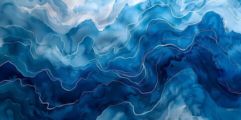 Fototapeta premium Abstract Art Concept: Fluid Blue Watercolor Texture Resembling Ocean Waves. Concept Abstract Art, Fluid Texture, Blue Watercolor, Ocean Waves