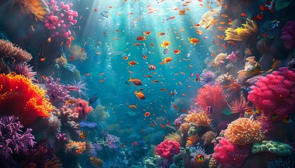 Explore the depths of an underwater world teeming with vibrant coral reefs