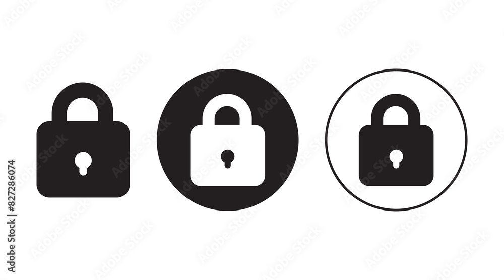 Poster lock icon set vector in three styles isolated on white background . padlock icon