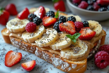 Delicious Multi-Grain Toast with Almond Butter, Bananas, and Berries