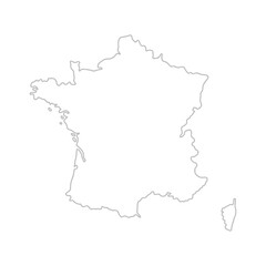 Fototapeta premium シンプルなフランスのアウトラインの白地図 - おしゃれなグレーの線のモダンなのマップ