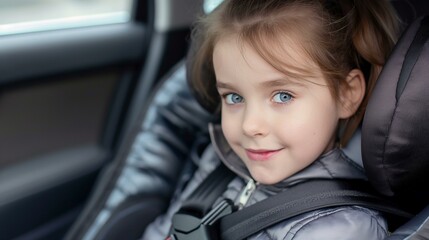 Happy Child Sitting in Car Seat with Excited Expression