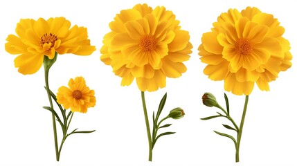 Beautiful Yellow Marigold Flowers Isolated on White Background - Powered by Adobe