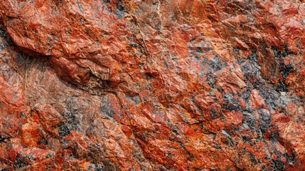 Close up view of textured red granite wall background