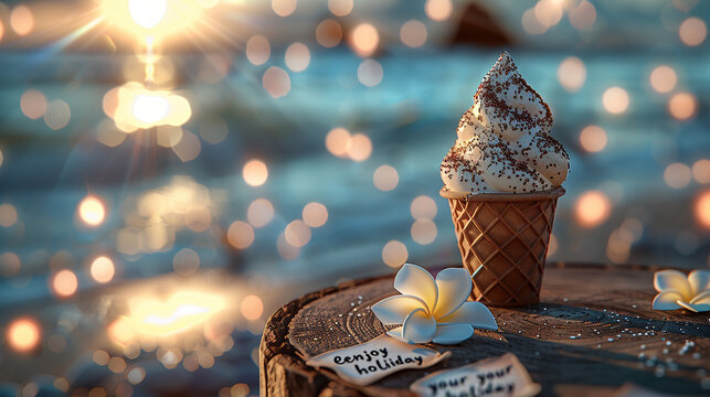 ice cream vanilla with enjoy your holiday twxt