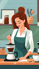 Businesswoman Brewing Fresh Coffee at Office Breakfast