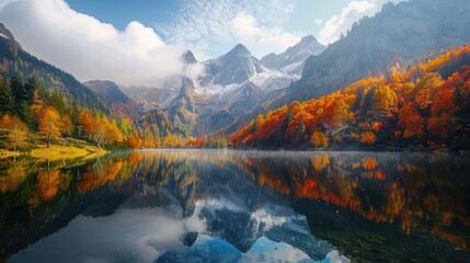 Obraz premium Scenic Autumn Lake in the Mountain