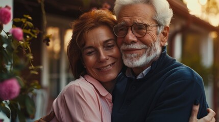 Affectionate Embrace of Senior Couple