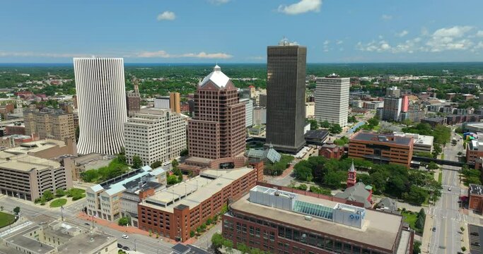 Rochester city in upstate New York. Urban landscape with historical northeastern architecture