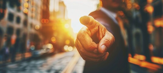 Motivated male businessman pointing finger towards viewer, concept of encouragement and inspiration