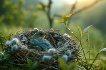 delicate baby grey black birds rest in their nest, embodying the beauty and vulnerability of new life in nature's embrace.