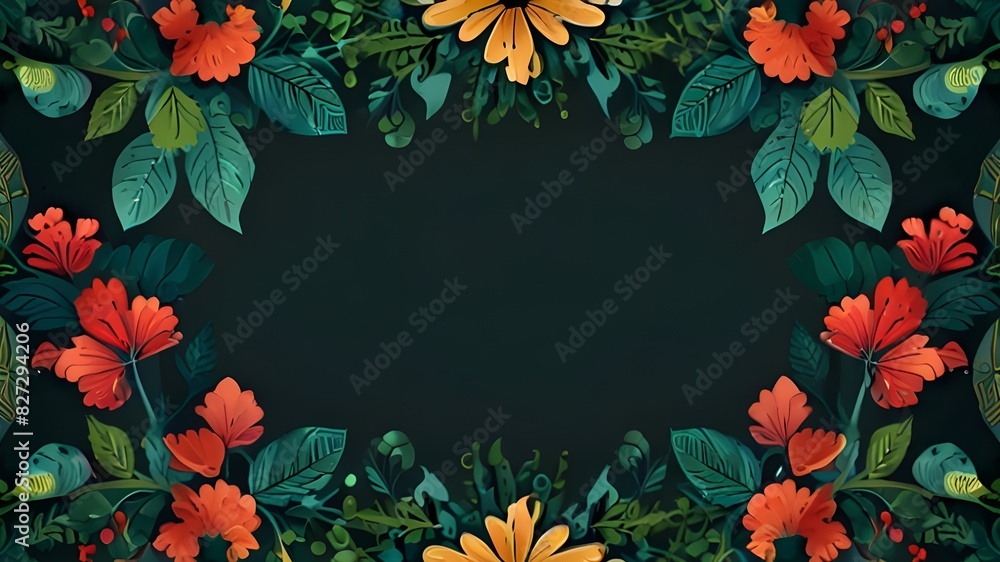 Poster green concept geometric background with floral and leaf pattern elements generative ai