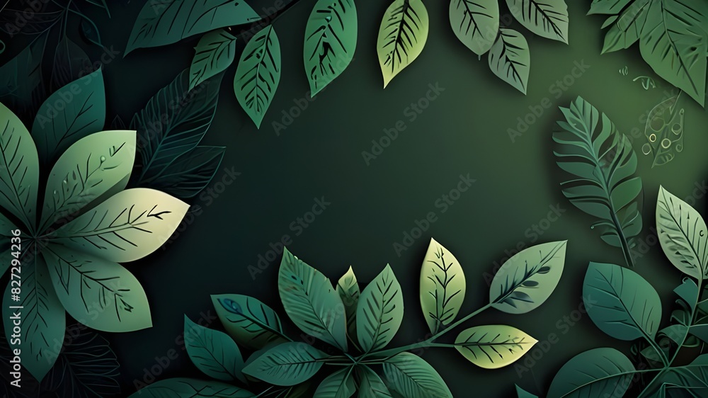Poster green concept geometric background with floral and leaf pattern elements generative ai