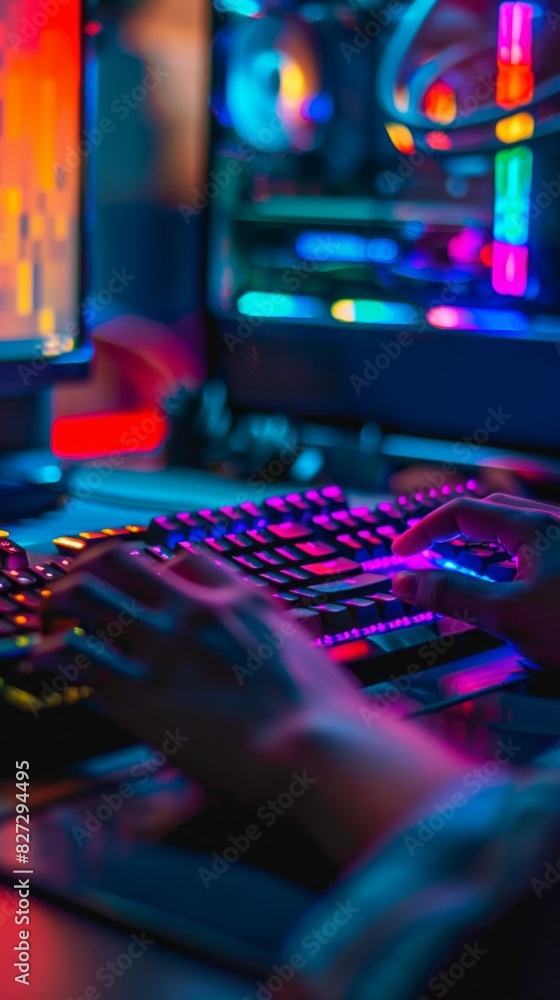 Poster A person is typing on a keyboard in front of a computer monitor