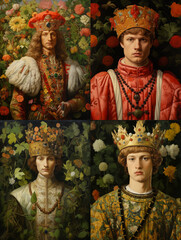 Canvas Painting  Royal King Portrait, Renaissance costume , garden background 