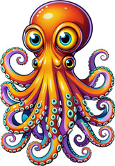 Ai simpatico polpo stile cartone animato, PNG 02