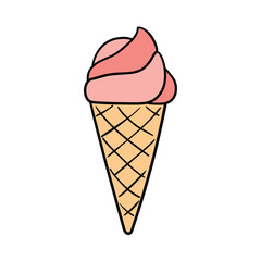 Hand drawn doodle ice cream cone on white background.