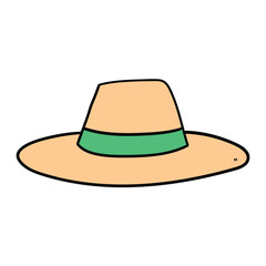 Hand drawn doodle men's beach hat on white background.