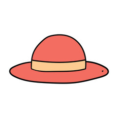 Hand drawn doodle women's beach hat on white background.