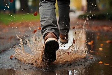 feet splashing through a puddle