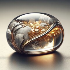 Spherical Crystal with Gold Flecks on Wooden Base: A Luxurious and Unique Decorative Piece