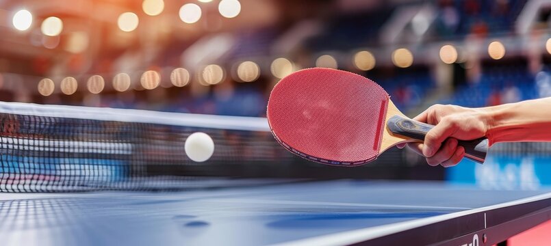 Close up of table tennis player s backhand technique in summer olympic games, sports concept