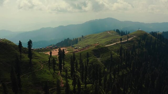 Aerial view of the scenic Ganga Choti peak on a sunny day in Bagh District of Azad Kashmir, Pakistan