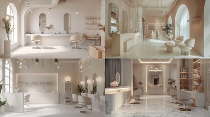 A chic beauty salon interior with a minimalist , featuring sleek furniture and sophisticated decor - Powered by Adobe