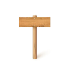 3d wooden signboard vector illustration. Realistic wood sign post. Blank arrow with wood texture, plywood road pointer. City guidance