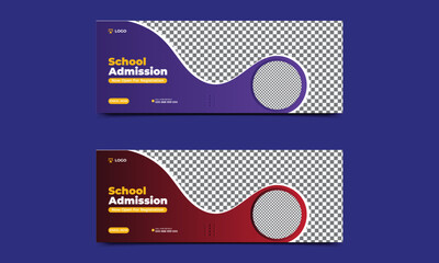 School admission facebook cover banner template. Kids school education admission social media web banner template design. vector illustration.